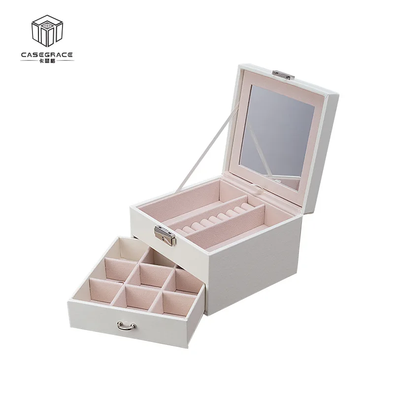 

High Quality Jewelry Box Organizer Storage Leather Holder Earrings Ring Necklace Case Protable Jewel Packaging For Gift Display