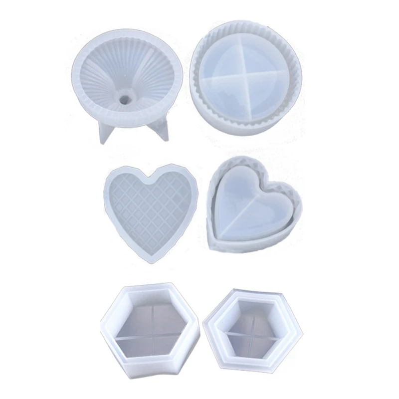 

3 Styles Heart Round Storage Box Resin Casting Mold with Lids Storage Container Epoxy Resin Casting Silicone Molds Kit