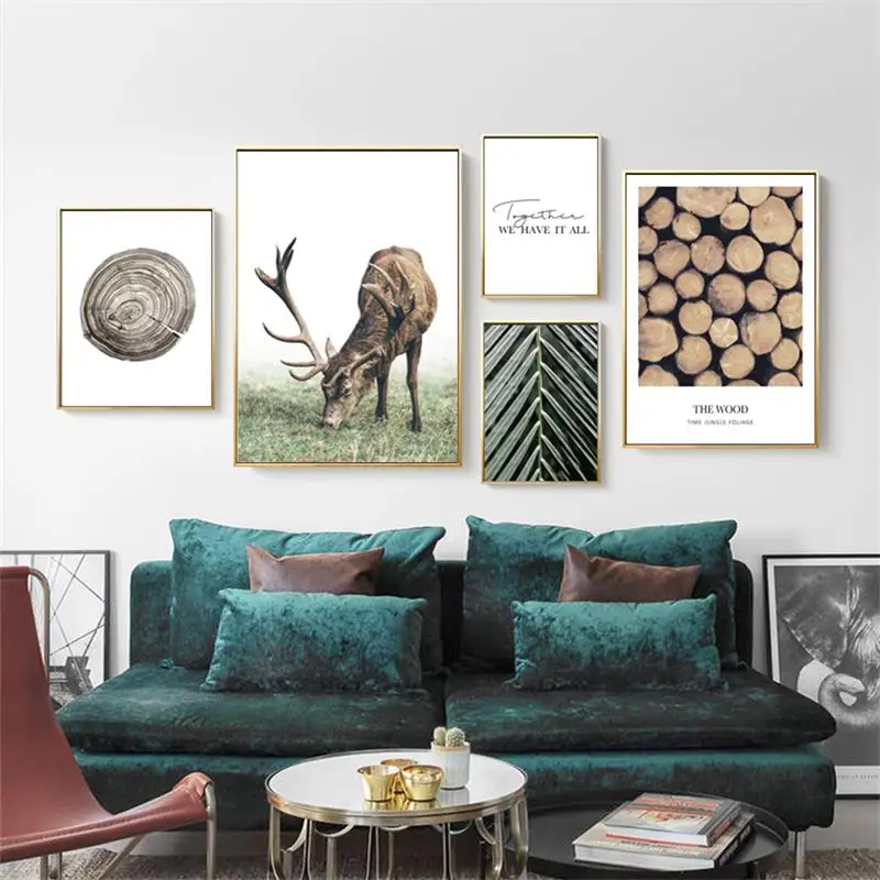 

Scandinavian Poster Nordic Style Deer Wood Wall Art Canvas Print Painting Decorative Picture Modern Living Room Decoration