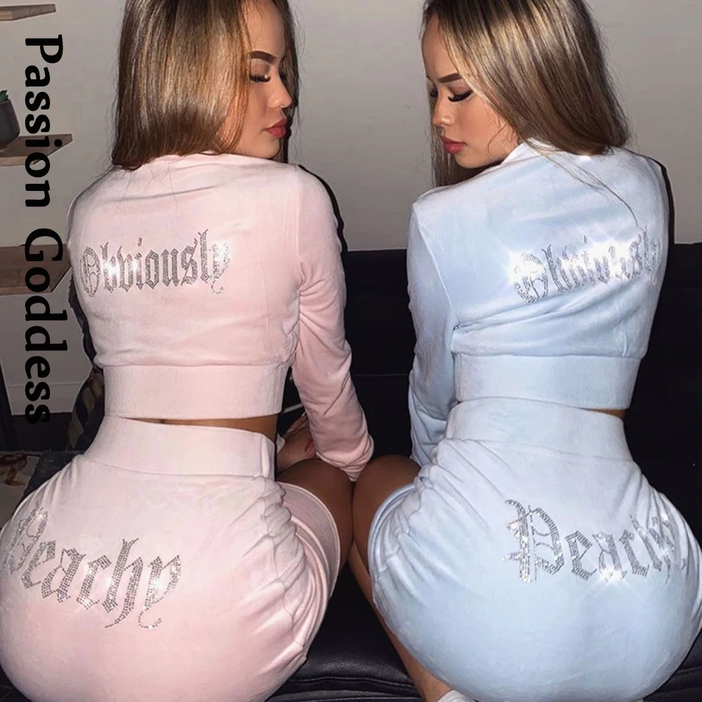 Вечерние женские 2 предмета комплект бархатной стразы с юбкой и футболкой одежды