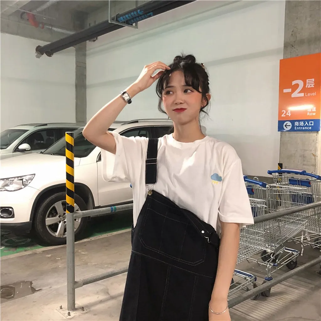 Милый студенческий стиль модная простая одноцветная футболка с вышитыми буквами