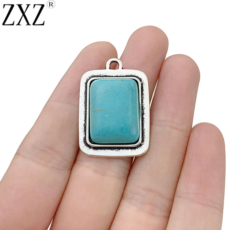 

ZXZ 10 шт. тибетские серебряные квадратные подвески и бирюзовые Подвески для изготовления ювелирных изделий своими руками аксессуары
