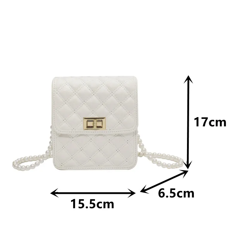 

Pearl Chain Shoulder Bags for Women Diamond Lattice Crossbody Bag Luxury Pu Leather Handbags Female White Quilted Messenger Bags