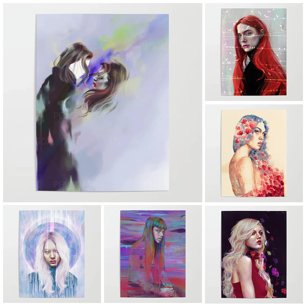 

Prints Painting Wall Artwork Modular Canvas Watercolor Poster Picture Modern Avatar Home Decoration For Girl Bedside Background