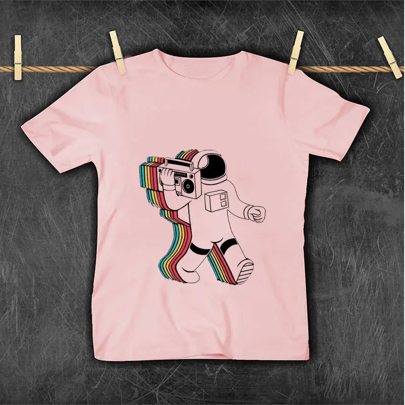 

Girls 2021 Short Sleeve Clothing 3 Colors TShirt Cartoon Rock Astronaut Painted Kids T-Shirts 2 3 4 5 6 7 8 9 Years Tee Shirt