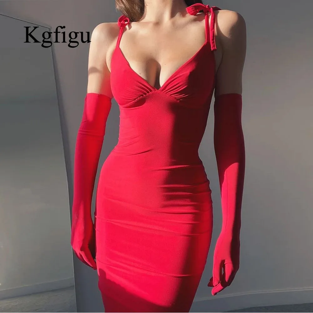 

KGFIGU Dresses For Women 2021 Summer Ladies Sling Sexy Tight Dress With Wrapped Chest Elegant Solid Color Party Dress