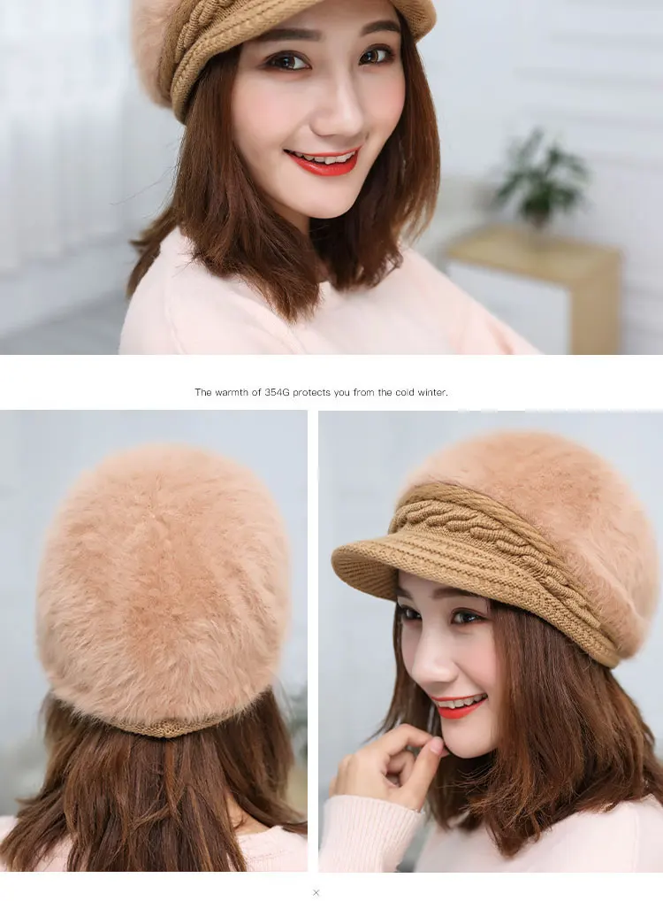 Women's hat winter rabbit hair knitted beret hat winter hats for women caps women fashion winter hat women's knitted hat