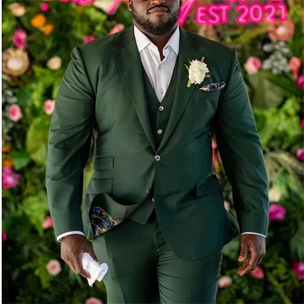 

Новинка 2021, высококачественный индивидуальный зеленый мужской костюм с отложным воротником, Свадебный однобортный смокинг для жениха, веч...
