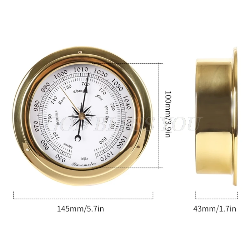 

145mm Wall Mounted Thermometer Hygrometer Barometer Watch Tidal Clock Weather Station Copper Shell Indoor Outdoor Drop Shipping