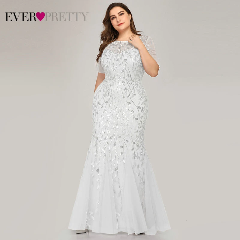 EZ07707WH Вечерние платья с аппликациями Ever Pretty, длинное кружевное платье-русалка большого размера с пайетками, платья разных цветов для вечеринок в стиле Саудовской Аравии, лето-осень - Цвет: EZ07707WH