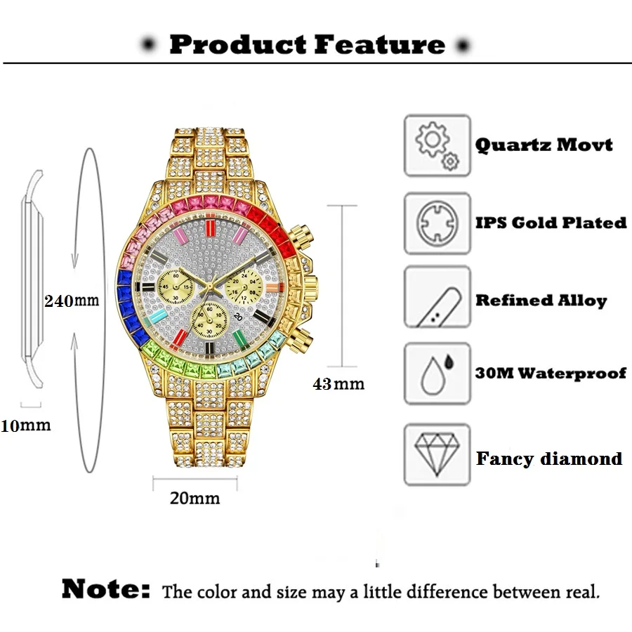 

Top Brand Luxury Fashion Colorful Diamond Watch Men Waterproof Clock Sport Watches Mens Quartz Wristwatch Relogio Masculino 2020