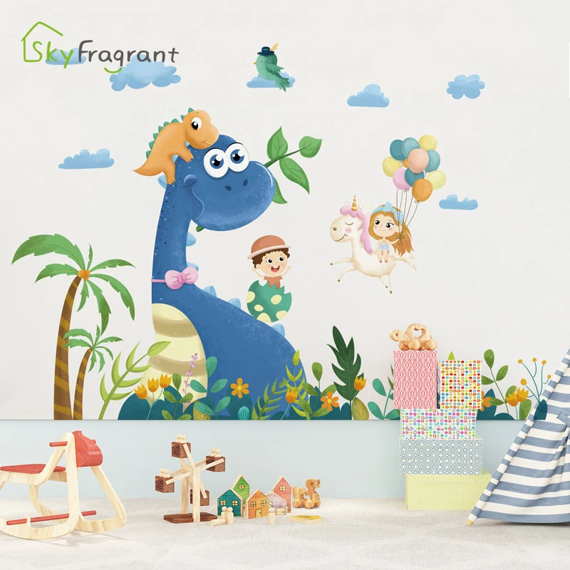 Creative Cartoon Dinosaur Wall Stickers Boys Room Decoration Self-adhesive Bedroom Decor Home For Kids Rooms | Дом и сад