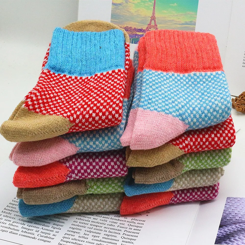 Women's Winter Thickened Warmth Fashion Casual Harajuku Lattice Wool Socks 5 Pair
