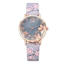 Girl Luxury Watch Women New Fashion Embossed Flowers Small Fresh Printed Belt Dial Female Student Quartz Watch