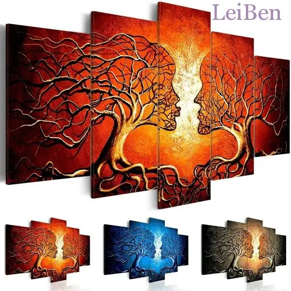 

Пять абстрактных линий ветвей, холст, живопись, двойной поцелуй, настенный художественный плакат, украшение для дома, искусственная роспись...