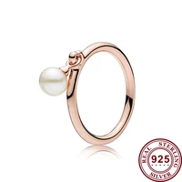 original 925 sterling silver ring creative pearl pendant rose gold original womens pan ring wedding party gift fashion jewelry