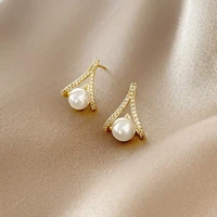 2021 new arrival contracted joker sweet lovely korean stud earrings fashion geometric elegant fine pearl women earrings