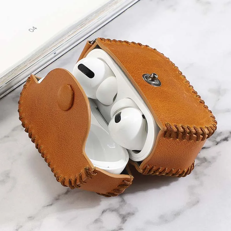 

Новинка 2021, чехол ручной работы из натуральной кожи для AirPods Pro, ударопрочный чехол с пряжкой против потери для AirPods 3, зарядное устройство