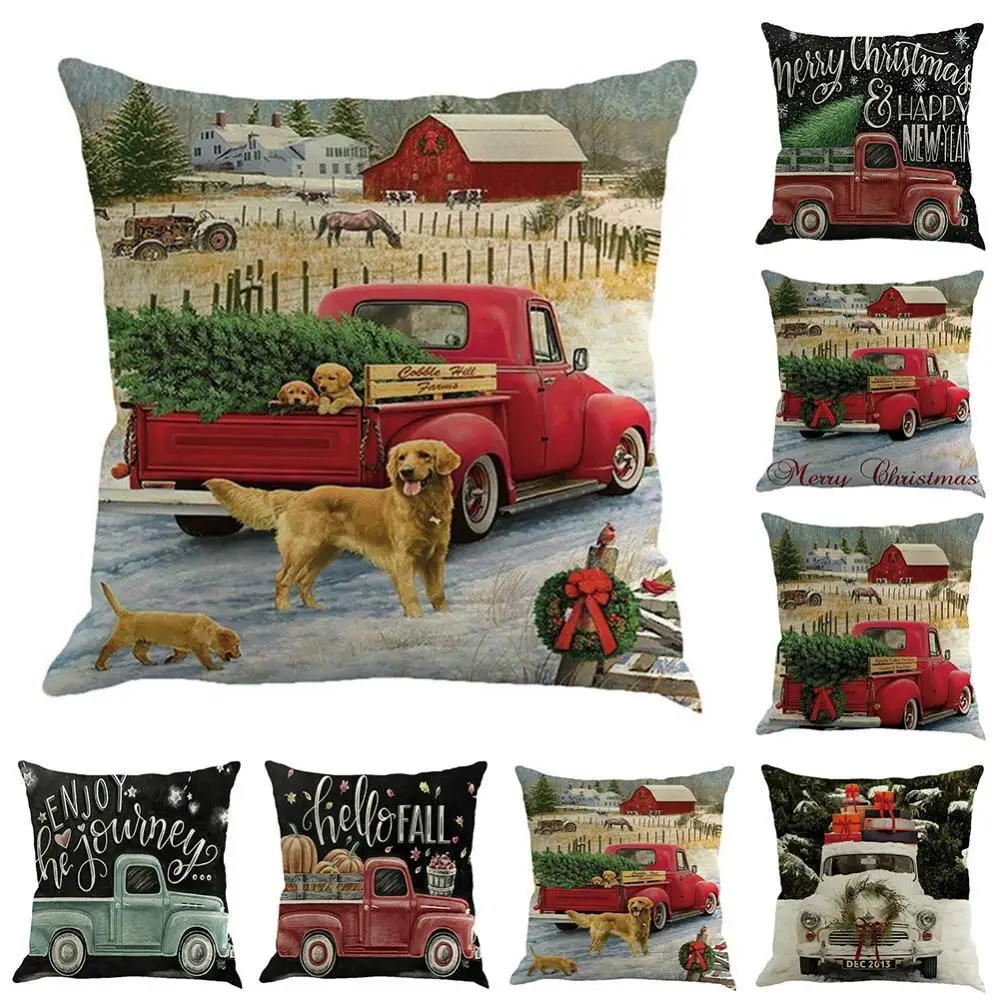

Xmas Tree Car Truck Throw Pillow Case Cushion Cover Sofa Bed Car Cafe Decoration