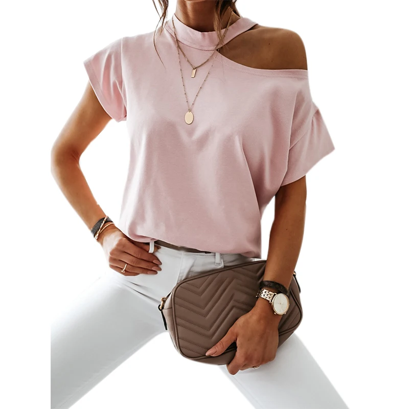 Женская футболка для девочек летняя Модная белая с открытыми плечами женская