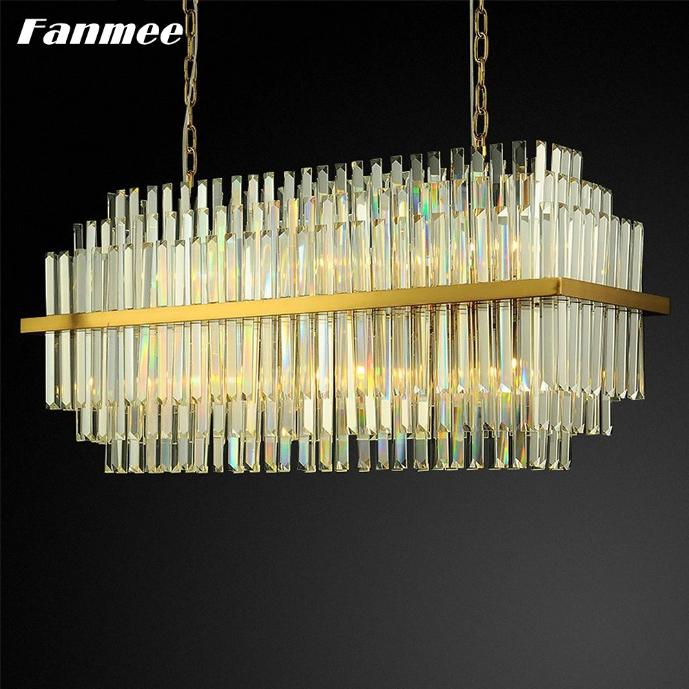 Современная роскошная люстра в золотой рамке прямоугольная