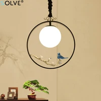 new chinese style single pendant light creative ring bird pendant lamp living room study bedroom chandelier decoration lightings