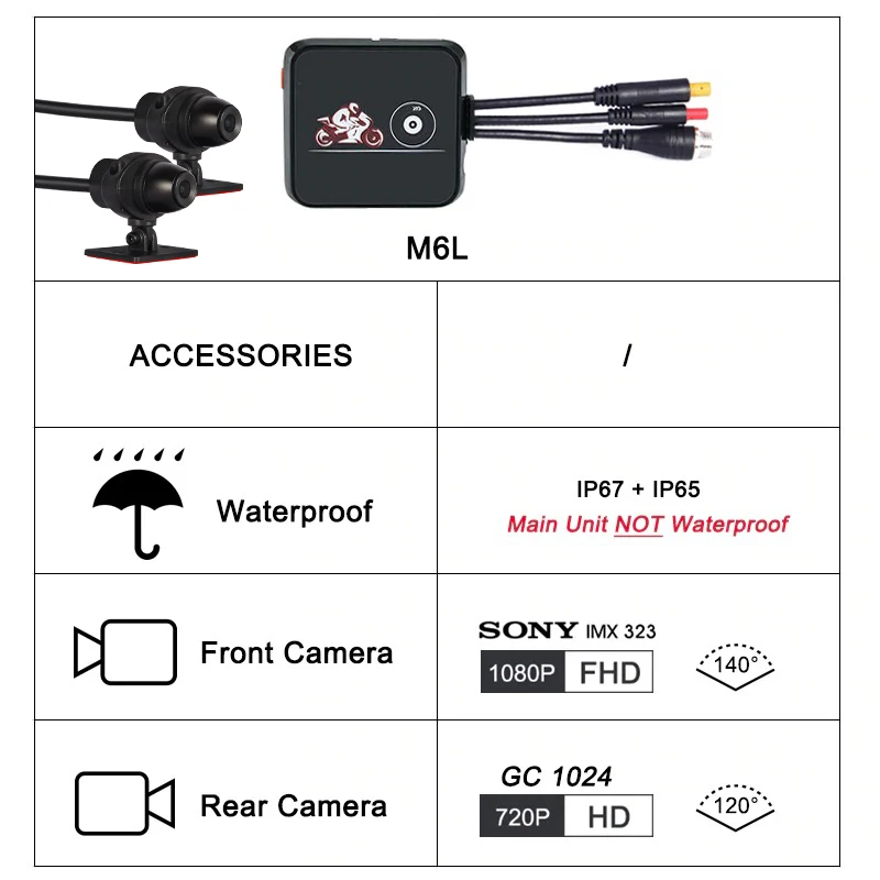 VSYS M6L P6L WiFi моторегистратор видеорегистратор для мотоцикла регистратора мото Камера на шлем Водонепроницаемый Full HD с двумя 1080P+720P - Название цвета: M6L Standard
