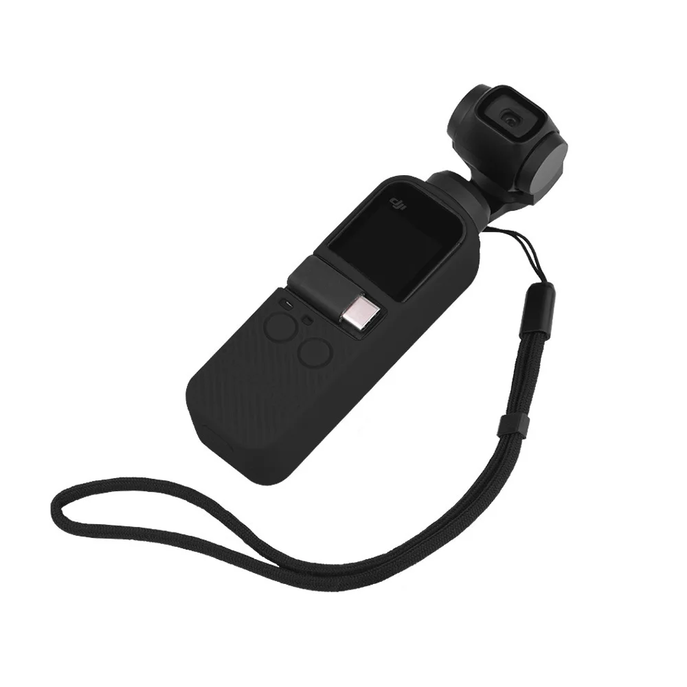 Black DJI OSMO Карманный силиконовый защитный чехол с ремешком многоцветные Защитные чехлы для DJI OSMO Карманный ручной карданный аксессуар - Цвет: Black
