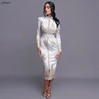 Женское вечернее платье-русалка, белое кружевное платье до середины икры, с длинным рукавом, для выпускного вечера, 2022