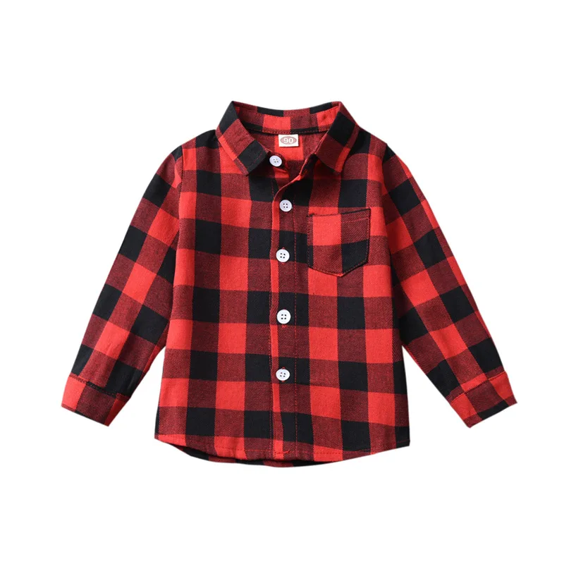 

2021 New Kid Baby Boys Girls Classic Plaid Lapel Shirt Casual Letter Print Children's Autumn Tops 1-6Y
