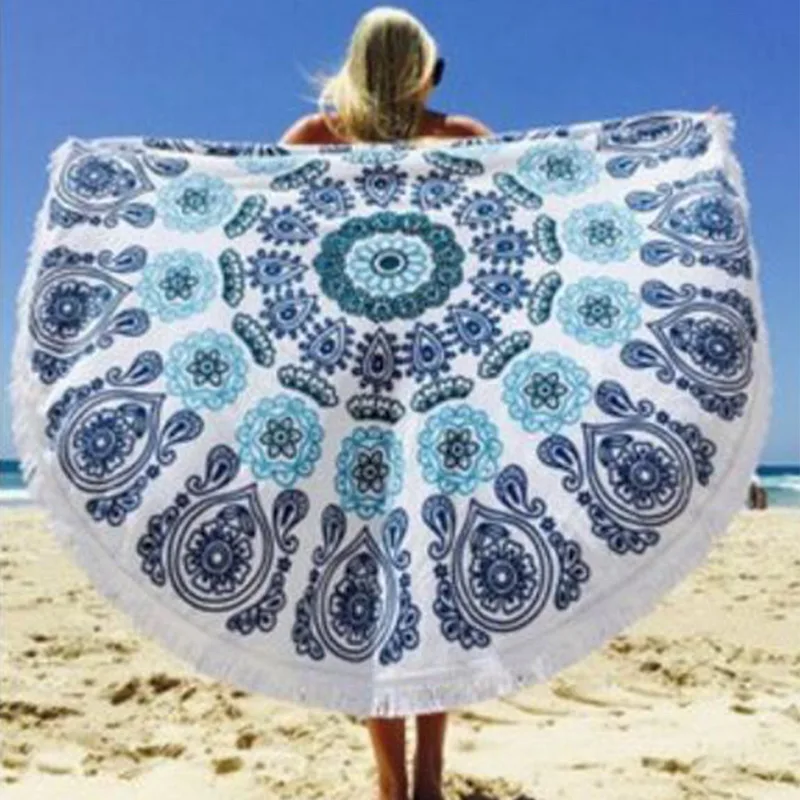 35 летнее пляжное полотенце с цветочным принтом круглый лист кисточкой гобелен