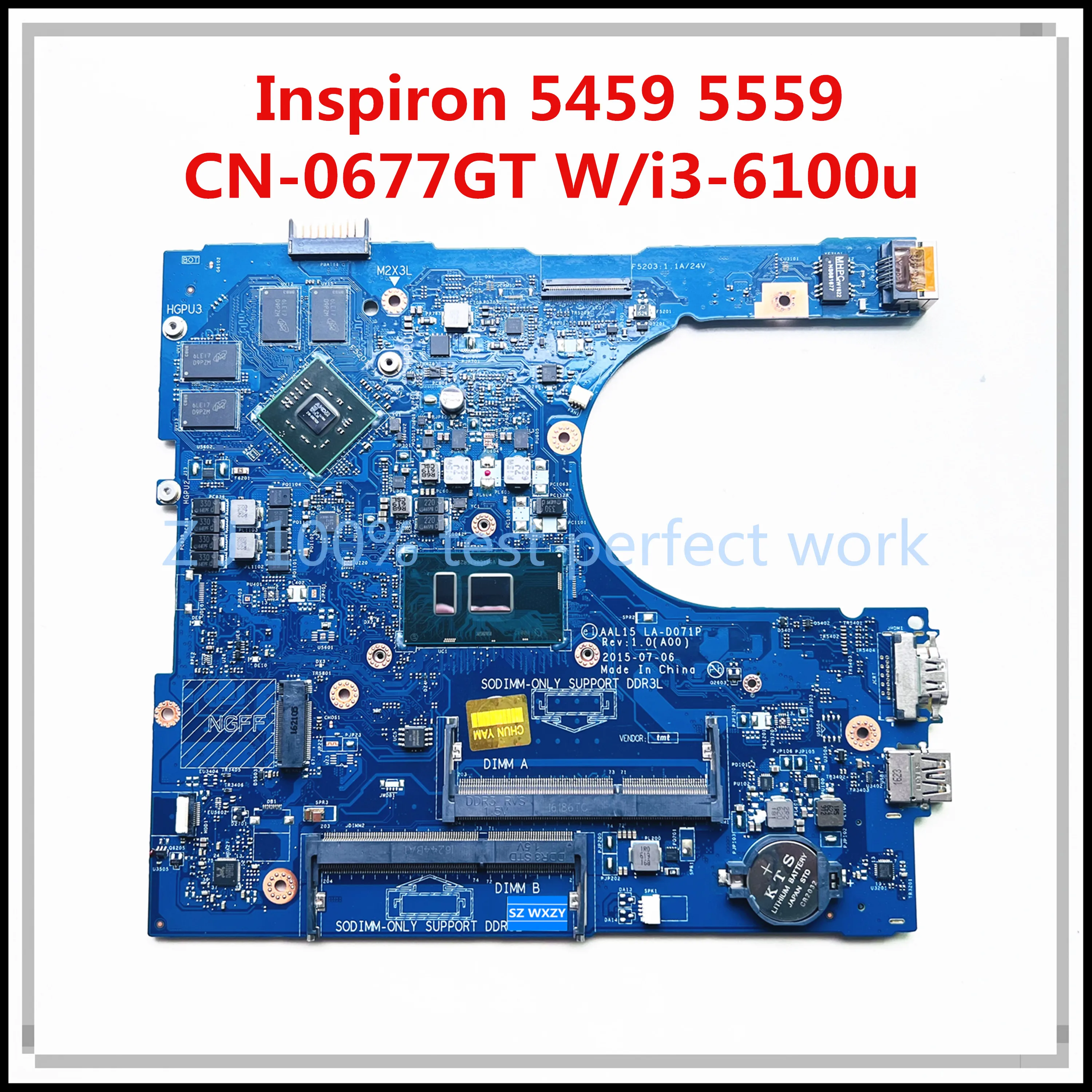 Buy For DELL Inspiron 5459 5559 Laptop Motherboard With SR2EU i3-6100u CPU AAL15 LA-D071P 0677GT 677GT DDR3L 100% Tested Fast Ship on