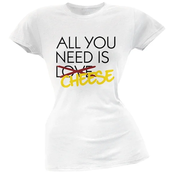 

Old Glory - All You Need is Cheese, Not Love White Soft Juniors T-Shirt - 2X-Large