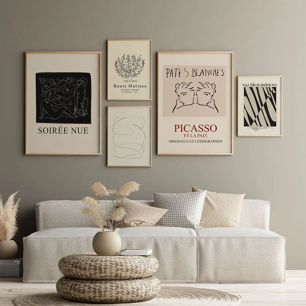 

Aabstract Gallery Poster Mid-Century Picasso Canvas Painting Neutral Art Print Modern Wall Picture For Living Room Home Decor