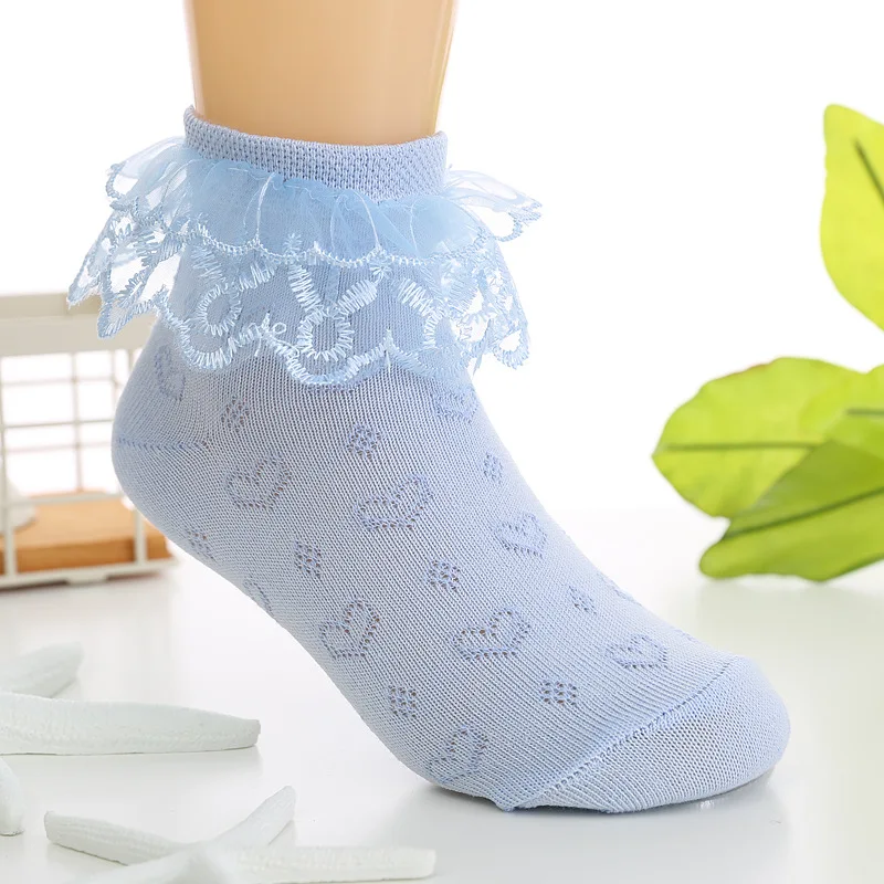 Calcetines tobilleros con volantes de encaje para ni&ntilde;a, medias el&aacute;sticas de algod&oacute;n para beb&eacute;, color blanco, 5 par/lote-4
