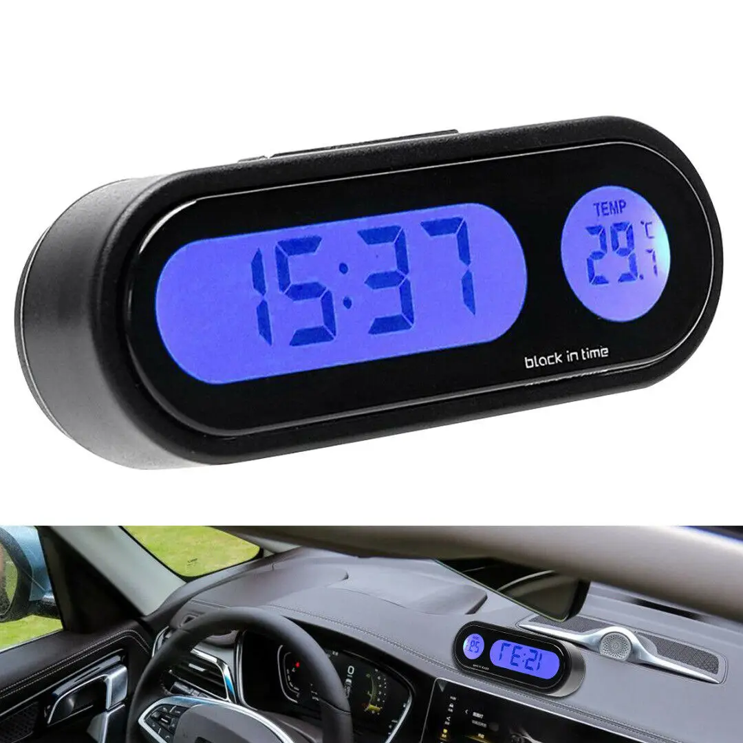 

Black Car Digital LCD Electronic Time Clock Thermometer Watch Backlight 2In1 Electronic Clock Thermometer CAR Styling Accessory
