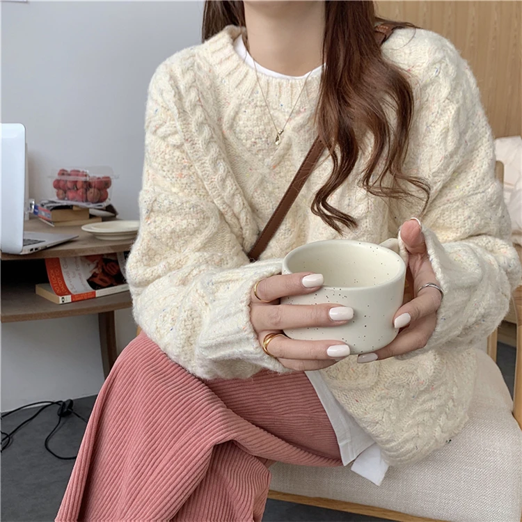 

Long-sleeved Pullover Women's 2021 Fall/winter New Style Japanese Students Lazy Thick Knit Sweater Loose Outer Wear