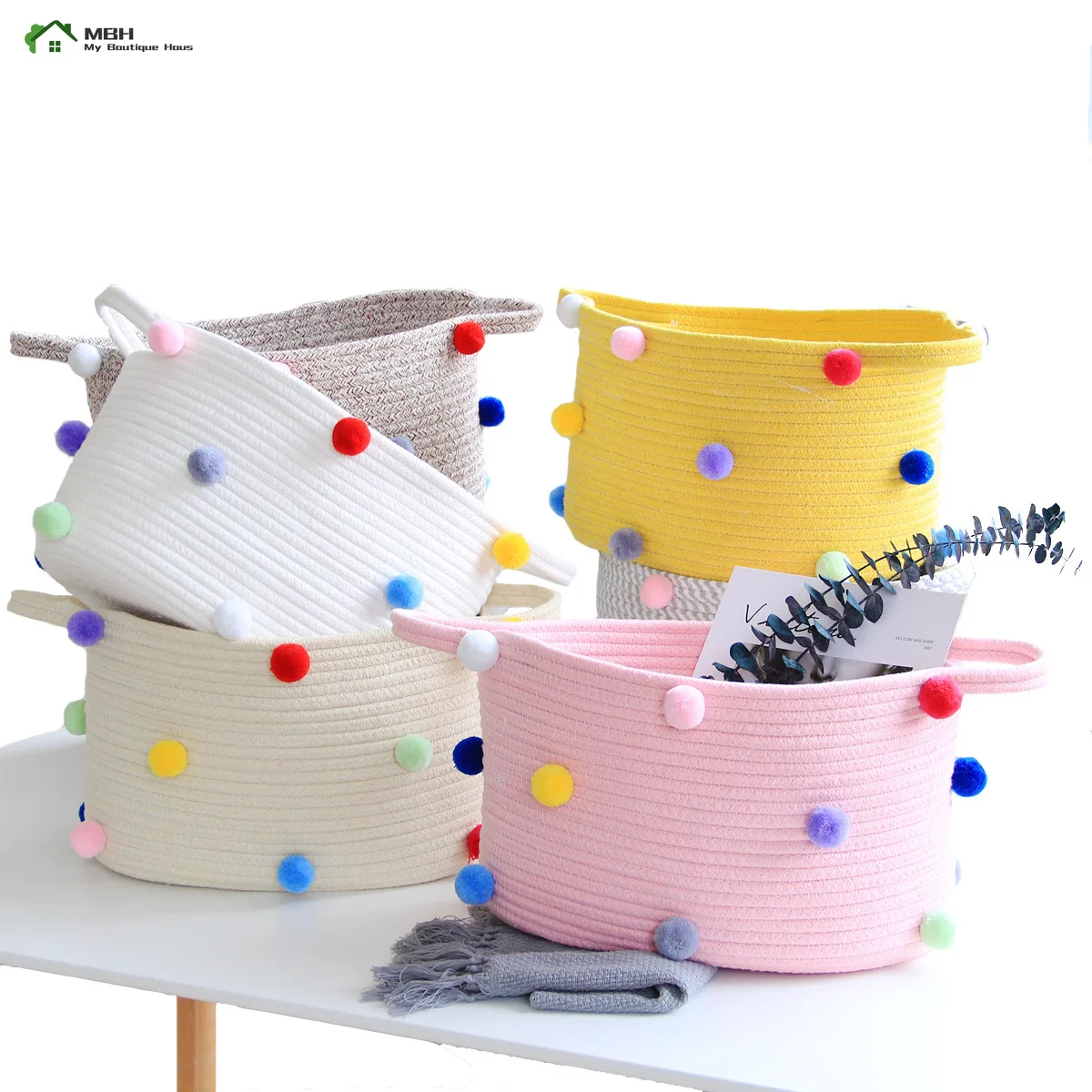 

Cotton Thread Storage Basket Woven Basket Ins Style Wool Ball Large Dirty Clothes Hamper Cotton Rope Debris Storage Bucket