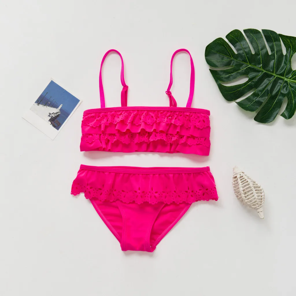 Для детей девочек пляжные бикини купальный костюм + шорты комплект сплошной цвет