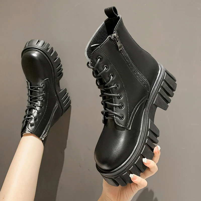 

Brand Women's Shoes Lady Boots Boots-Women Zipper Round Toe Fashion Rubber Rock Ankle Autumn 2021 Med Lolita Riding Solid Cross