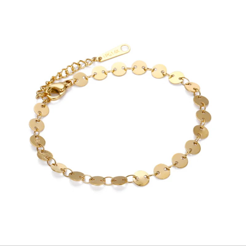 

Adjustable Stainless Steel Bracelets For Women Round Piece Chain Ankle Bangles Not Fade Bracelets Fashion Jewelry Accessories