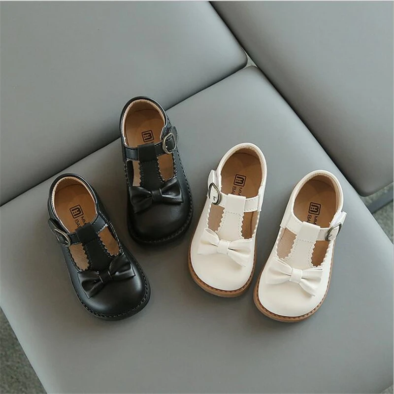 Zapatos planos con flecos para ni&ntilde;as, calzado informal de charol, con hebilla de lazo de princesa suave, c&oacute;modos para boda-1