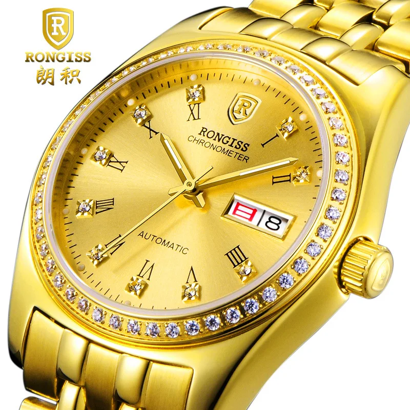 

Double calendar steel with 18 k gold watch waterproof automatic mechanical watch men watch business