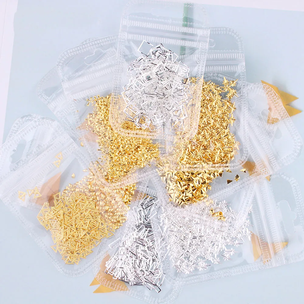 200/500pcs 1bag Gold Silver Nail Metal Rivets Japanese Star Moon Studs Flakes 3D Nail Art Charms Decoration DIY Manicure Tools