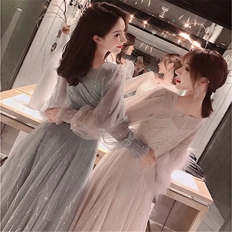 Женское длинное платье в уличном стиле с длинными рукавами-фонариками вечерние