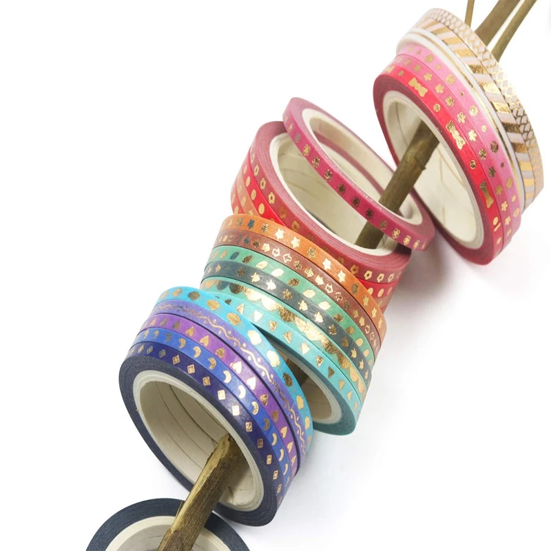 Набор из 24 рулонов ленты тонкая Маскировочная Золотая фольга принт для