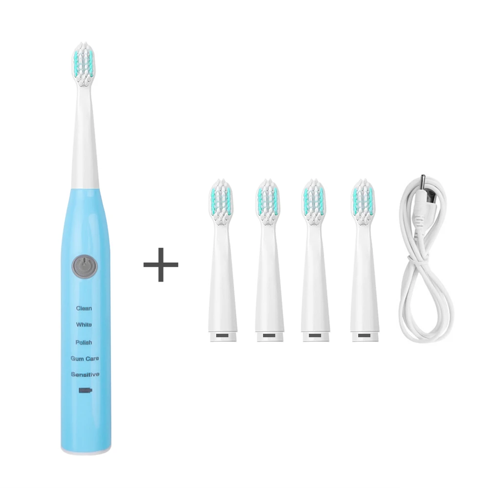 1 Set Blue Электрическая зубная щетка, звуковая волна, перезаряжаемая, высокое качество, умный чип, головка зубной щетки, сменная отбеливающая зубная щетка - Цвет: 1 Set Blue