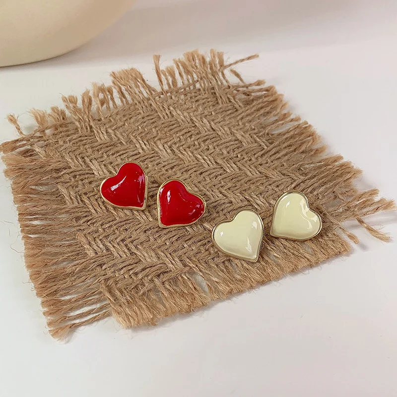 

LOVOACC Vintage White Red Color Enamel Heart Earring for Women Lady Metallic Love Heart Statement Drop Earrings Everyday Jewelry