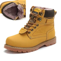 2021 mens winter ankle snow yellow boots with fur genuine leather shoes high quality women men outdoor work shoe plus size 46
