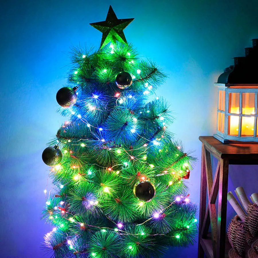 

100/200LED Copper Wire Fairy Lights With Remote Christmas Twinkling String Light Smart RGB Christmas Tree Fairy Garland Lights